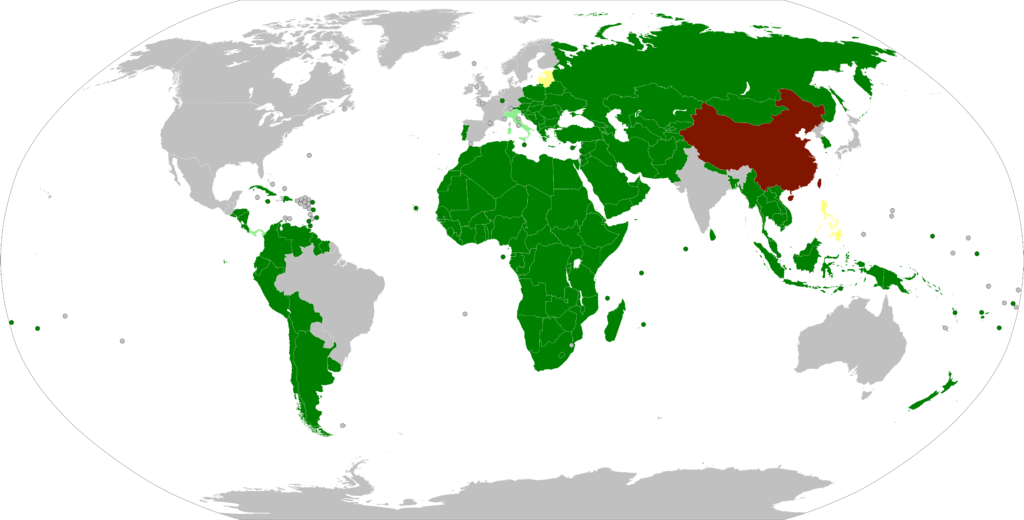 Mapa de los paises que conformaba hasta 2018 la Nueva Ruta de la Seda