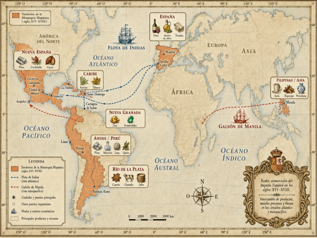 Los recursos y rutas del Imperio Español