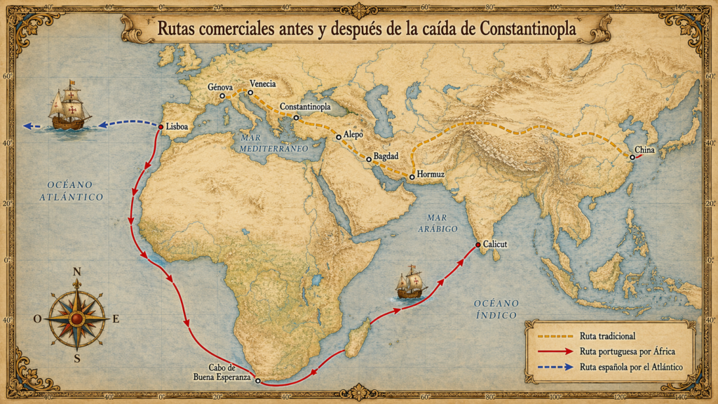 El cambio en rutas comerciales con la caída de Constantinopla