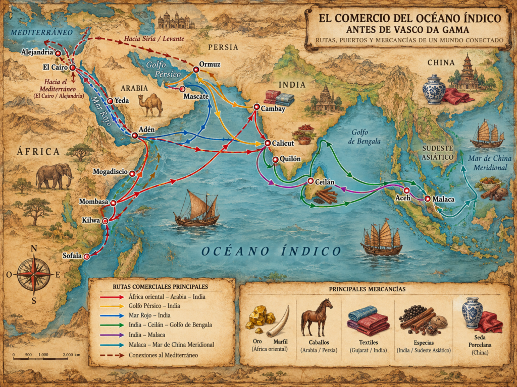 Mapa del comercio en el oceano indico